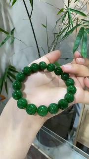 10mm和田玉碧玉手串无黑菠菜绿玉石手链生日礼物男女